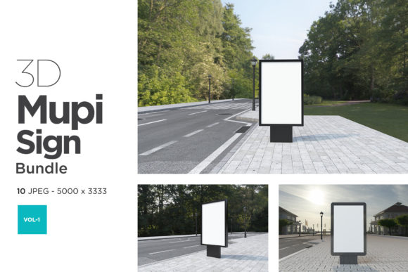 Mupi Sign Billboard Mockup Set Vol 1: Elevate Your Advertising Presentations with Realistic 3D Renders